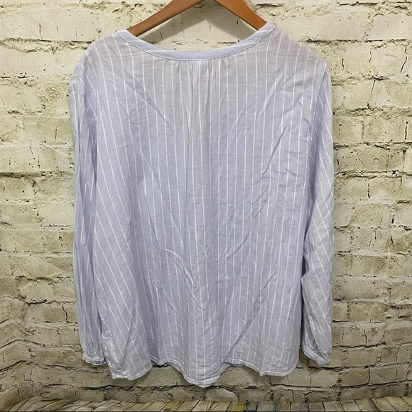Old Navy Blue Striped V Neck Long Sleeve Popover Top - Picture 3 of 5